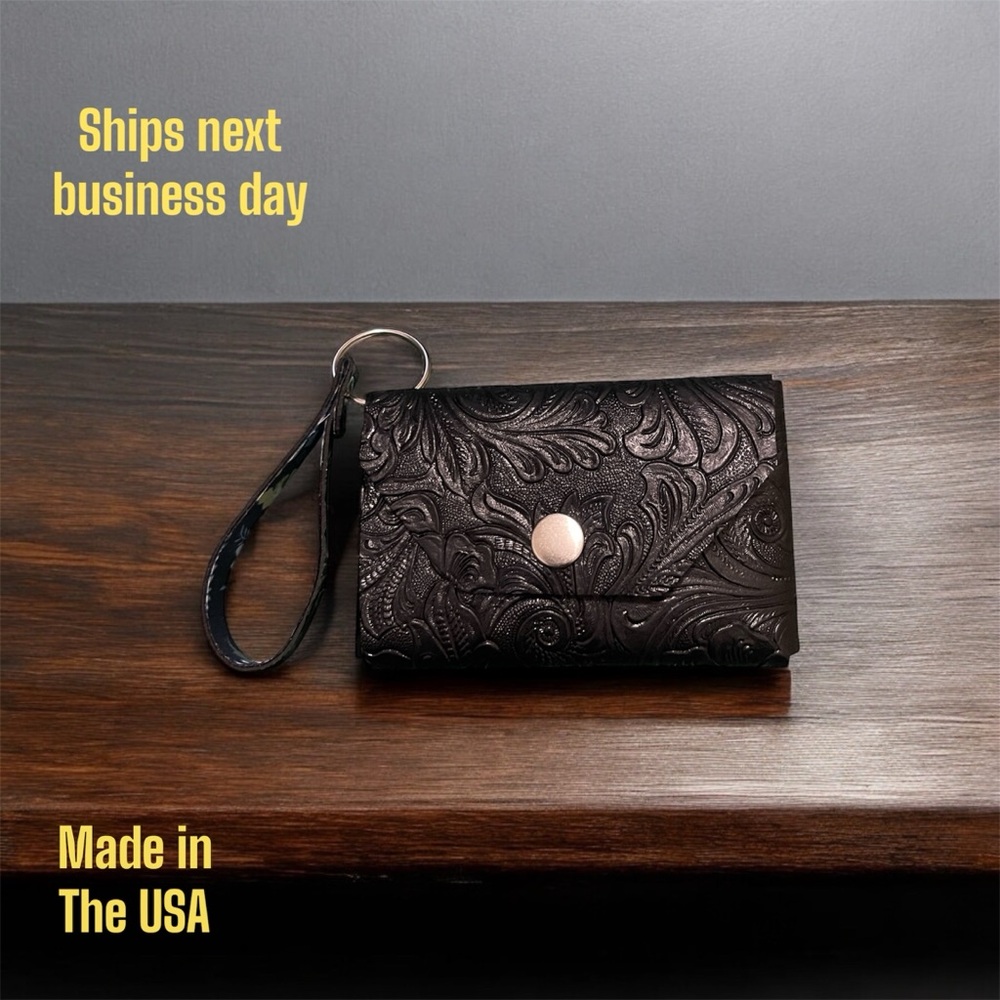 Chic Black Embossed Wristlet